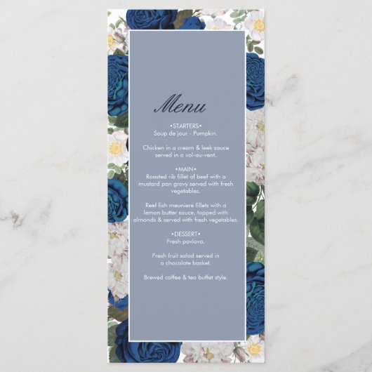 Menu Aquarelle Florale Bleue Moderne Mariage élégant (Devant)