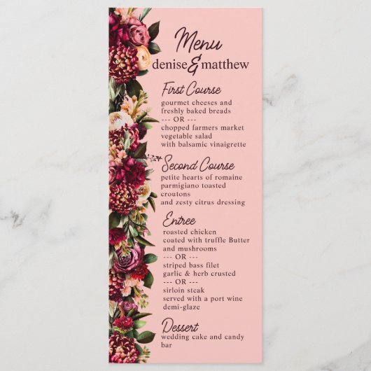 Menu Aquarelle florale Bourgogne (Devant)