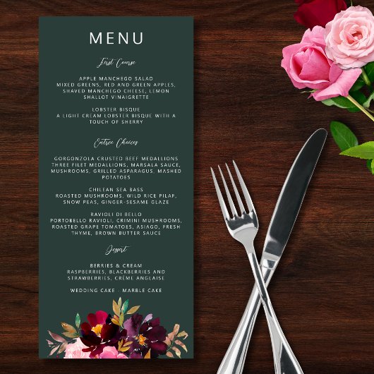 Menu Aquarelle florale de la Bourgogne verte