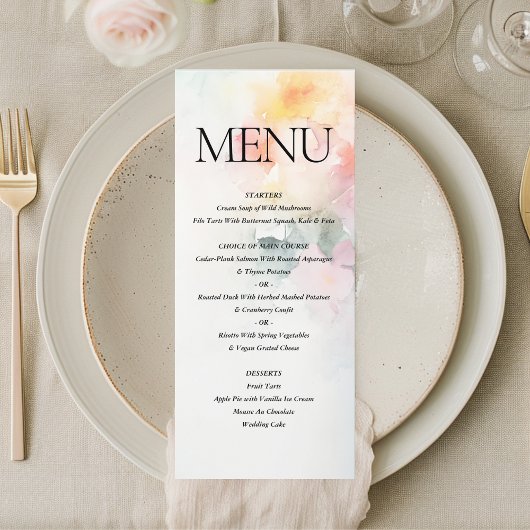 Menu Aquarelle florale Élégant Mariage romantique