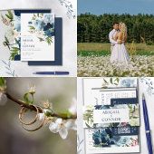 Menu Aquarelle florale élégante marine et bleu poussiér