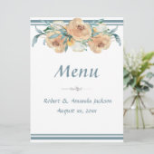 Menu Aquarelle Florale Mariage d'été bleu vert (Debout devant)