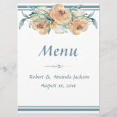 Menu Aquarelle Florale Mariage d'été bleu vert (Devant)