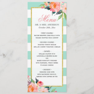 Menu Aquarelle Florale Menthe Vert Grandes Mariages Men