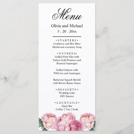 Menu Aquarelle florale rose pis rose roses roses (Devant)