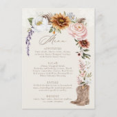 Menu Aquarelle Florale Western Cowboy Boots Mariage (Devant)