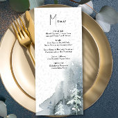 Menu Aquarelle Forêt de neige Dusty Bleu Mariage d'hive