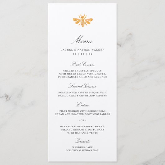 Menu Aquarelle Golden Bee Wedding (Devant)