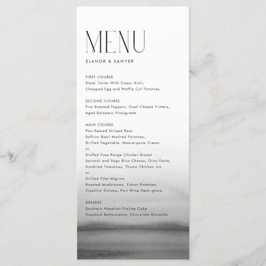 Menu Aquarelle Gris Ombre Mariage moderne (Devant)
