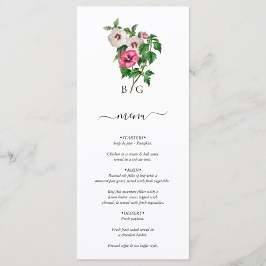 Menu Aquarelle Hibiscus Tropical Mariage d'été (Devant)