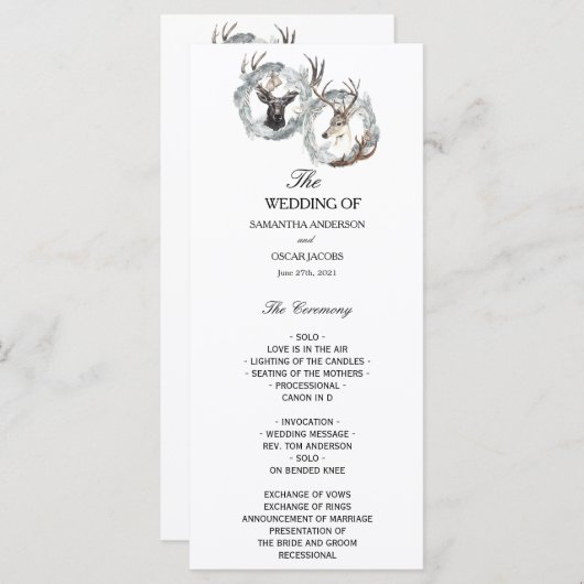 Menu Aquarelle hiver Cerf Wreath Argent (Devant / Derrière)