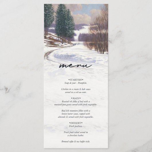 Menu Aquarelle Hiver Mariage paysage neige (Devant)