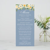 Menu Aquarelle Jaune Floral Dusty Blue Mariage (Debout devant)
