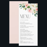 Menu Aquarelle Jolie Fleurs de Jardin Mariage de printe<br><div class="desc">Ajoutez un accent floral à votre paysage de table événementiel avec cette carte de menu personnalisable. Il présente un bouquet d'aquarelle de roses et de pivoines blanches, roses et bleues. Personnalisez en ajoutant vos détails. Cette carte à la carte fleurie est idéale pour les mariages printaniers, les baby showers, les...</div>