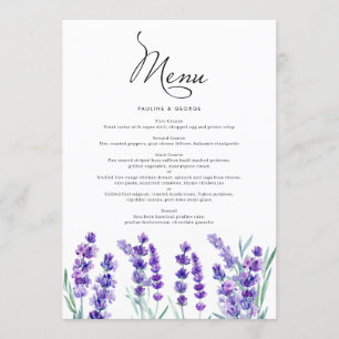 Menu Aquarelle Lavande Fleurs Printemps Mariage