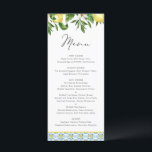 Menu Aquarelle Lemon Motif méditerranéen Mariage<br><div class="desc">Carte de menu citron mariage. Il est composé d'aquarelle de citron et de verdure. Personnalisez en ajoutant la date et le choix du repas. Cette carte à la carte méditerranéenne est parfaite pour les mariages d'été,  les baby showers,  les douches nuptiales,  les anniversaires,  et bien plus encore.</div>