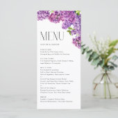 Menu Aquarelle Lilac Fleurs Mariage botanique (Debout devant)