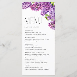 Menu Aquarelle Lilac Fleurs Mariage botanique