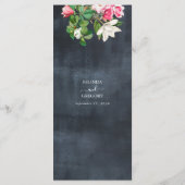 Menu Aquarelle Magnolia Fleurs Mariage Noir Blanc (Dos)