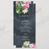 Menu Aquarelle Magnolia Fleurs Mariage Noir Blanc (Devant / Derrière)