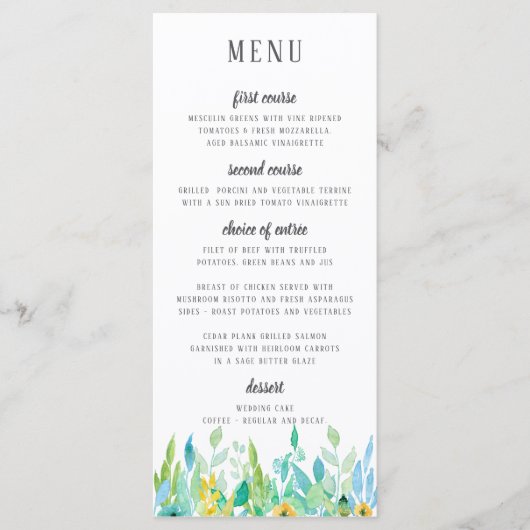 Menu Aquarelle Mariage bleu marine (Devant)
