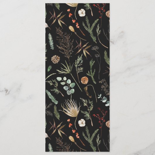 Menu aquarelle mariage botanique florale noir moody (Dos)