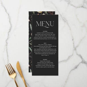 Menu aquarelle mariage botanique florale noir moody