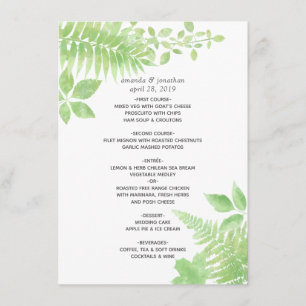 Menu Aquarelle Mariage de feuillage
