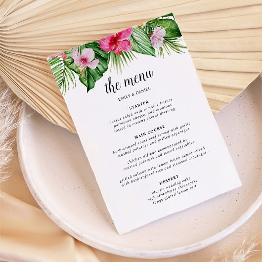 Menu Aquarelle Mariage floral tropical
