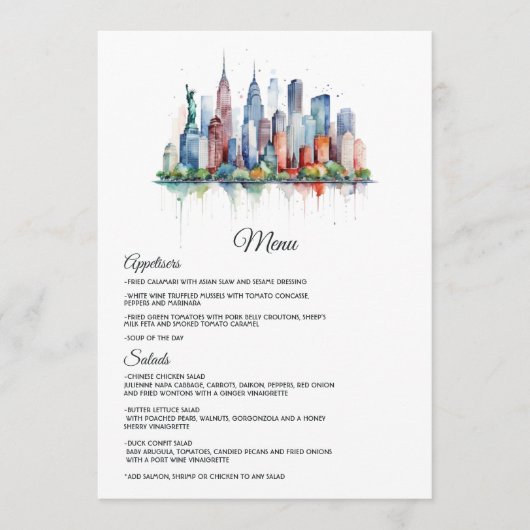 Menu Aquarelle Mariage New York (Devant)
