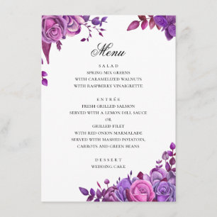 Menu Aquarelle mariage violet. Romantique lavande