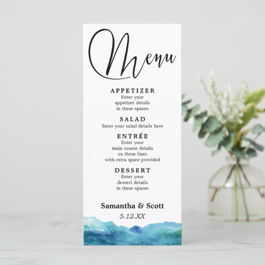 Menu Aquarelle moderne Abstrait bleu vert Aqua (Debout devant)