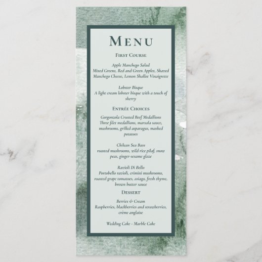 Menu Aquarelle Moderne Abstraite Vert Sauge Mousse (Devant)