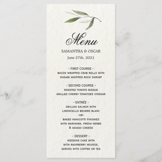 Menu Aquarelle moderne Branche d'olive verte (Devant)