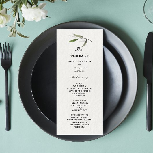 Menu Aquarelle moderne Branche d'olive verte