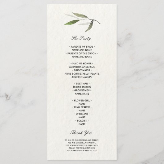 Menu Aquarelle moderne Branche d'olive verte (Dos)