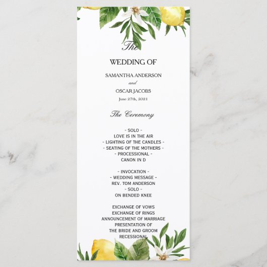 Menu Aquarelle moderne Citrons et feuilles jaunes (Devant)