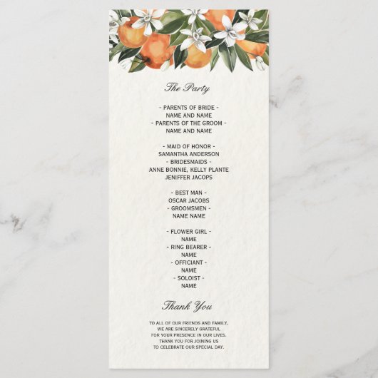 Menu Aquarelle moderne orange et fleurs (Dos)