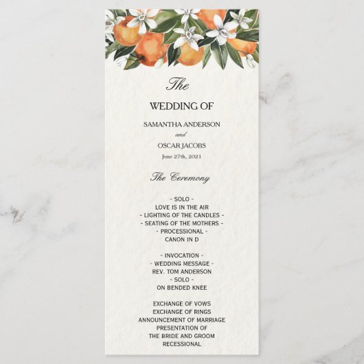 Menu Aquarelle moderne orange et fleurs (Devant)