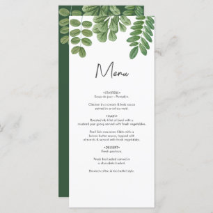Menu Aquarelle moderne vert émeraude Mariage vert émera