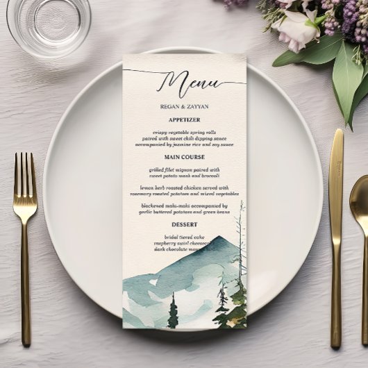 Menu Aquarelle Montagnes Et Pins Mariage