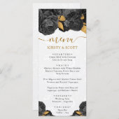 Menu Aquarelle noir et or Fleurs Mariage (Devant / Derrière)
