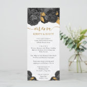 Menu Aquarelle noir et or Fleurs Mariage (Debout devant)