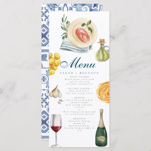 Menu Aquarelle Olive Bleu carrelage Méditerranée Vin