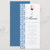 Menu Aquarelle Orange Bleu Carrelage Méditerranée Vin (Devant / Derrière)