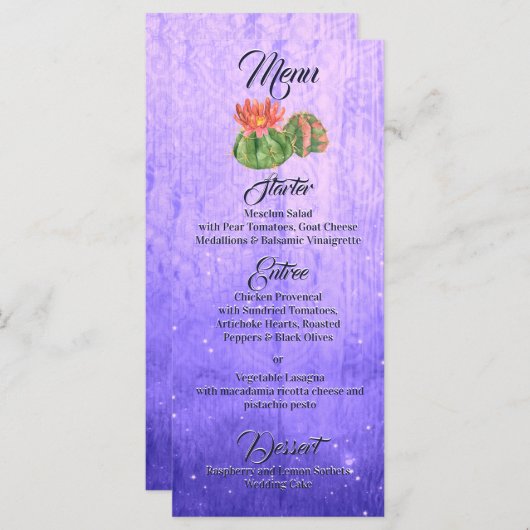 Menu Aquarelle Orange Blooming Cactus Purple (Devant / Derrière)