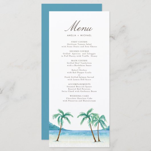 Menu Aquarelle Palm Trees Plage tropicale Mariage (Devant / Derrière)