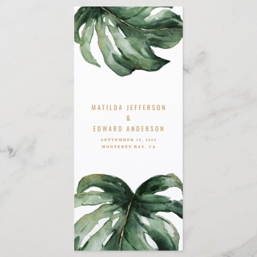 Menu Aquarelle palme tropicale + or mariage (Dos)