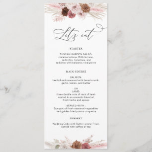 Menu aquarelle pampas duvet rose mariage