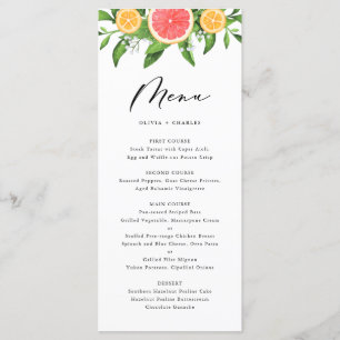 Menu Aquarelle Pamplemousse et Oranges Mariage d'agrume
